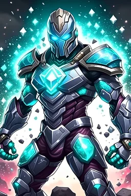 Strong hero with diamond armor in a war game