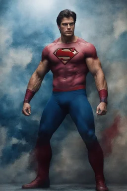 Christopher Reeve/Henry Cavill/David Corenswet ((Superman)), new 52, extremely huge, overexaggerated muscles, posing and flexing in a front of the camera, random extreme action poses, an extremely colorful, multicolored foggy blue marble wall in the background with a colorful marble tile floor, multicolored lightning, realism engine,