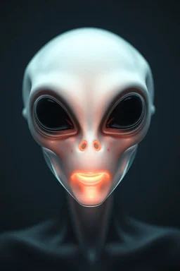 A transparent, hollow, glowing, face , a negative photo , 8k, high resolution for a big head alien in white