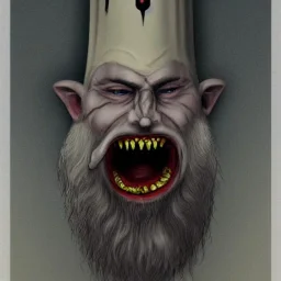 Vampire with yellow eyes with fleshy tentacle beard grey skin and vampire fangs and vampire bat nose as a Russian Orthodox