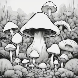 mushroom, black and white, cartoon, drawing, cute, creature, simple, mouth