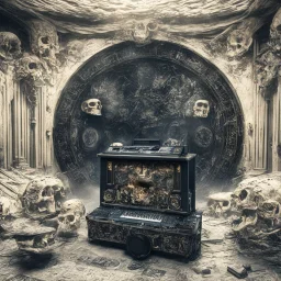 DJ of the damnded, insanely detailed DJ booth in hell, MID set, speakers and equipment made of bone, anatomically correct, add more skulls in th audience, photorealism, vray, 8k 3d https://stablecog.com/generate?o=a67b60e0-edd2-418d-9744-d1d585055d7fv https://stablecog.com/generate?o=93026b00-ac6b-436a-bc57-6aa04073d4a9