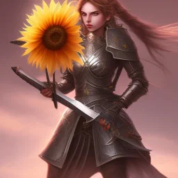 fantasy sunflower warrior girl sword