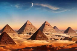 An ancient Egypt city in the year with 2 pyramids in the background, by matthieu lauffray, beautiful Egyptian temples, ultra realistic, art Station, vibrant colours, concept art, blue sky