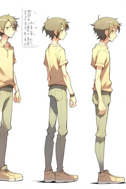 Anime man side character with gum hands and legs , ,small muscles, aged 20