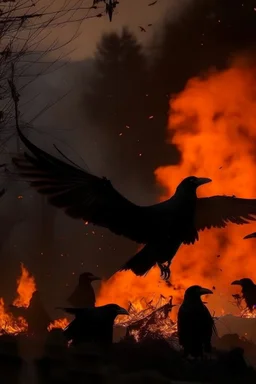 crows circling the fire