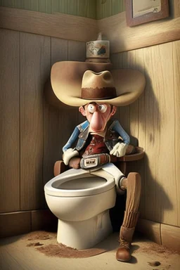 Woody the cowboy sitting on a toilet