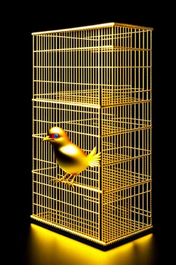 babylon reprsented by gold twitter bird logo captured in a caged box in a box