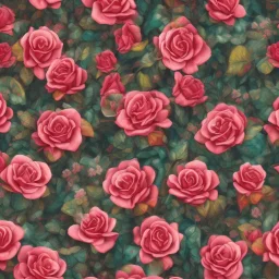 a highly detailed painting of Ecuador Roses, seamless pattern, pop surrealism, high resolution, oil on canvas