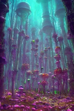 Cyberpunk mushroom forest