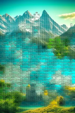 design a puzzle with 30 parts with a background of a big montain