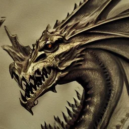  dragon head facing to the side with white, opaque scales, volumetric lighting, photo realistic, dark fantasy, dramatic, ferocious, middle ages, van gogh