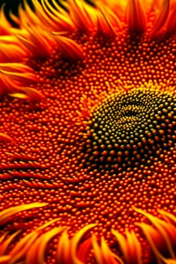 Extreme close up of a orange flame sunflower; Pointillism