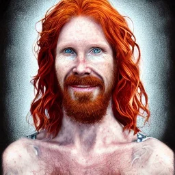 Portrait of young Courtney Gains as a ruggedly handsome, joyful, roguish pirate, charismatic, attractive male, masculine, perfect, precisely detailed clear eyes, unblemished, flawless skin, softly freckled face; meticulously detailed multi-hued ginger carrot-colored cherry fire red hair; fantasy, intricate, elegant, highly detailed, digital painting, concept art, matte, sharp focus, illustration, art by artgerm and greg rutkowski and alphonse mucha