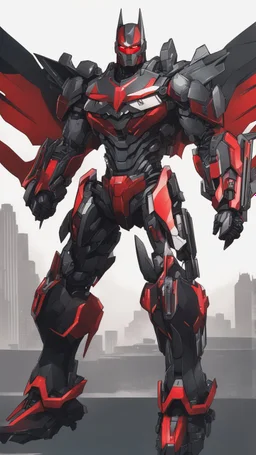 A close picture to Mix between machine and batman in transformers cyborg with black metal and red details armor in solo leveling shadow art style with red details detailsis in fantasy world