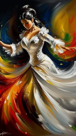 The flamenco dancer in white dress oil painting