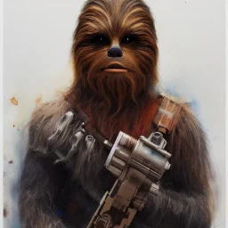 photorealistic and intricate portrait of chewbacca in star wars by agnes cecile, wearing beskar armor, deep dark colors, hyperdetailed, 32K, oil on canvas,