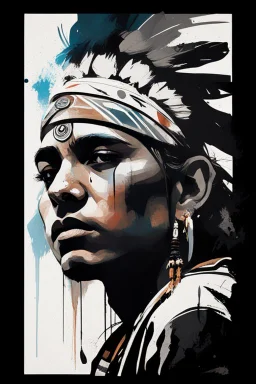 An ultra realistic poster for a young native Indian having word sign as “street art ”, by Daniel Castan Carne Griffiths Andreas Lie Russ Mills Leonid Afremov, black background