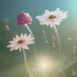 one big crystal subtle flower in a galactic ambiance with a beautiful fairy, transparent petals, delicate colors, in the foreground, full of details, smooth，soft light atmosphere, light effect，vaporwave colorful, concept art, smooth, extremely sharp detail, finely tuned detail, ultra high 3d depth, definition, 8 k, unreal engine 5, ultra sharp focus