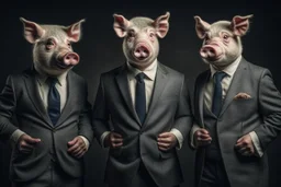 three human like pigs dressed in suits