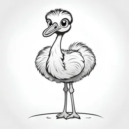 cartoon Ostrich, black and white, white background, clean lines, coloring page for kids,