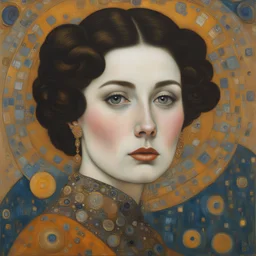 A portrait of a woman in a tourban painted by Klimt