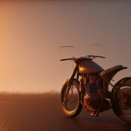 Old motorcycle Flying in sundown