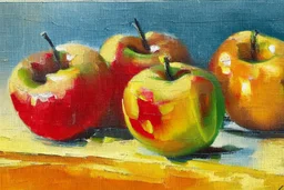Abstract impasto oil painting of an apples on a table,style of William Turner
