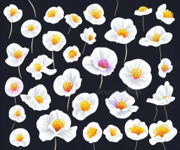 Vector anemone set illustration. Watercolor white backdrop