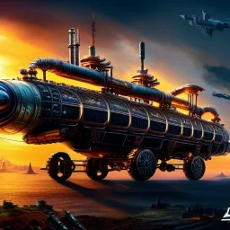 fullbody Drawing of 'sketch of steampunk Vehicles as in the movie mortal engines(2018)',intricate detail,andrea bonelli,Kilian Eng,Ohrai,evan lee,Aleksandr Sidelnikov,KyuYong Eom,three quarters frontal aerial view,toned colors,32k