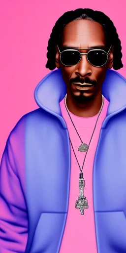 Snoop dogg. a chair. pink houses, pink sky, pink smoke