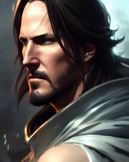 "matt mercer, 45 degree angle, full-scale head and shoulders portrait, 8k resolution concept art portrait by Greg Rutkowski, ultra detailed, Artgerm, WLOP, Alphonse Mucha dynamic lighting hyperdetailed intricately detailed Splash art trending on Artstation triadic colors Unreal Engine 5 volumetric lighting Splash art fantasy,"