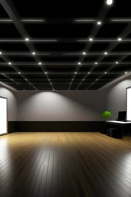 Diseña un espacio interior para un taller de baile teniendo en consideración que este esté protegido de factores exteriores como la lluvia etc juega con la voz la luz indirecta en el techo
