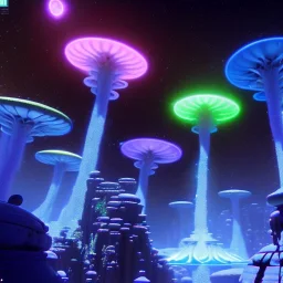 bioluminescent herbivore alien animals on a scifi landscape, bioluminsescent plants, bioluminescent flovers, 8k resolution, dynamic lighting, ultra hyperdetailed, Unreal Engine 5, ultra colourful, very small details, realistic