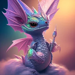 cute, adorable baby dragon made of crystals and gems, glittery scales, iridescent wings, sitting on a cloud of cotton candy, muted rainbow colors, intricate, stunning, fine detail, 8k, sharp, crisp, high-quality, 3d octane render, brian froud, howard lyon, selina french, anna dittmann, lisa parker, greg rutowski, alphonse mucha