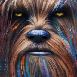photorealistic and intricate portrait of chewbacca in star wars by Carne Griffiths, wearing beskar armor, deep dark colors, hyperdetailed, 32K, oil on canvas,