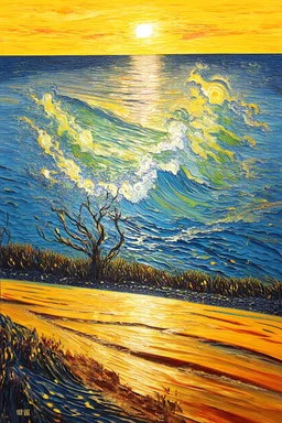 Nothing's gonna stop the flow; in the style of Vincent Van Gogh; dazzling; golden hour; golden ratio