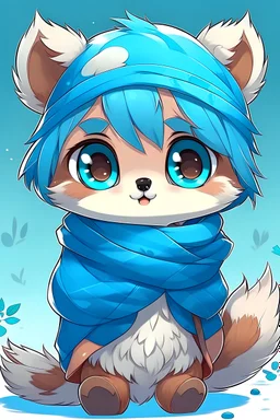 cute blue tanuki anime girl with a scarf