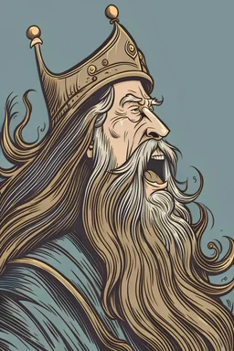 the long-haired king with a thick beard was shouting