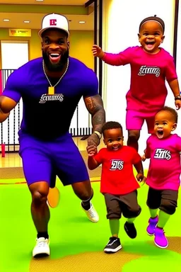 lebron james chasing 5 babies