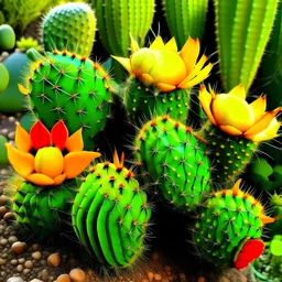 kaktus i ljusa gröna gula och orangea nyanser