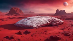 a giant ancient abstract marble statue lies down on the red Mars planet, background ancient ruins, strange psychedelic sky, cold colors, mystic ancient art, very detailed, cinematic, sharp focus, sci-fi style, utopistic ,astral cosmic , masterpiece