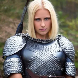 broad-shouldered blonde Visigoth woman in chainmail