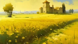 A light yellow field near ruins in daylight painted by Zosan