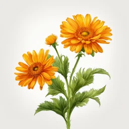 calendula flower on white background, illustration