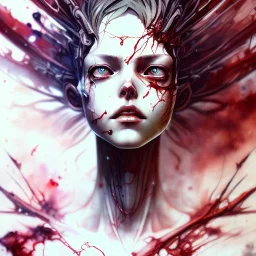  Bones, darkred tones, weird body, pose, watercolor illustration by <agnes cecile> <Yoji Shinkawa>,