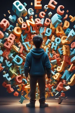 A brick wall made up of words and letters of the English alphabet, Many letters, abstraction. A high-resolution image of 8 K.