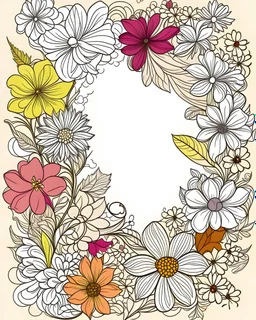 outline art for back cover book with colors and flowers.