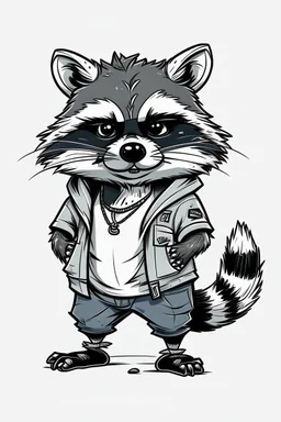 A cheeky raccoon, streetwear, attitude,white background, 2d animation Drawing