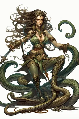 detailed persona, female, sword in hand, gorgon medusa, half turn, full height, leans on one leg, snakes on the head instead of hair